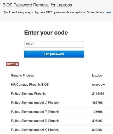 BIOS Password Removal 